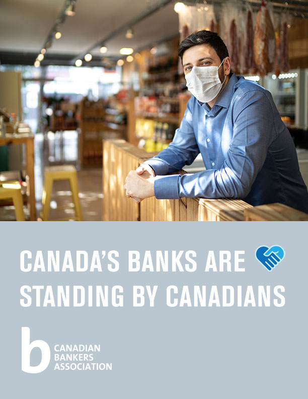 woman with coffee and phone in hand with text Canada's banks are standing by Canadians