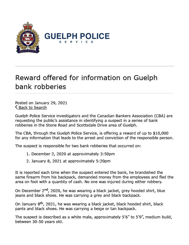 news release from Guelph Police Service